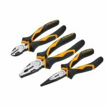 TOLSEN 3Pc Pliers Set - 1pc Linesman Pliers 8, 1pc Long Nose Pliers 6, 1pc Diagonal Pliers 6, CR-V Black 10410